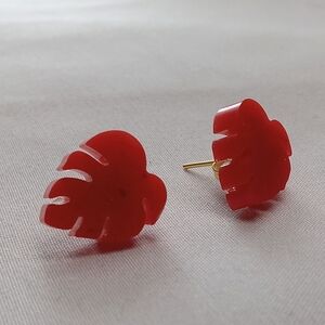 Red Leaf Shaped Earrings